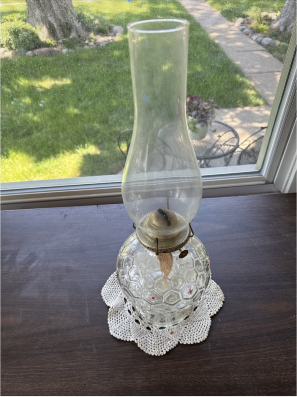 Vintage LAMPLIGHT FARMS Clear Design Hobnail Glass Hurricane Lamp NOS